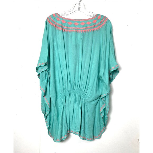 Raviya Swimsuit Coverup Size M Green Teal Women's Embroidered Trim Tunic Beach - Picture 2 of 16